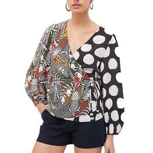 FARM RIO Black & White Rainforest Wrap Blouse Size S